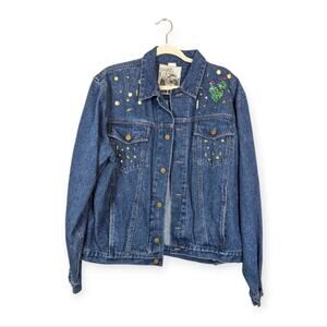 Vintage Wolf Howling At The Moon Blue Jean Sequin Jacket
